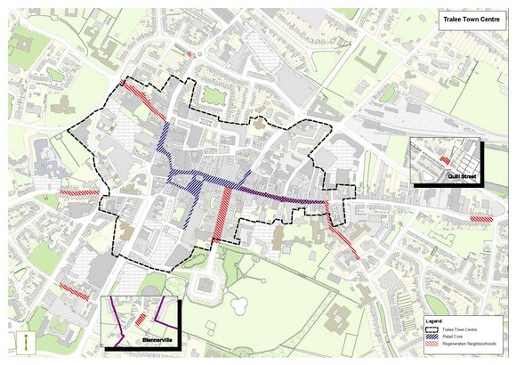 Tralee Town Centre and Regeneration Areas map