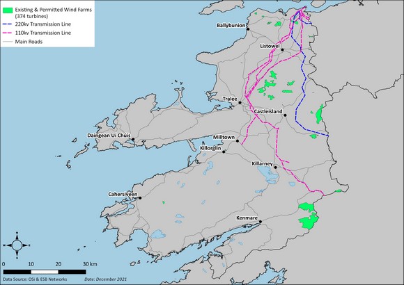 Existing and permitted wind energy developments map
