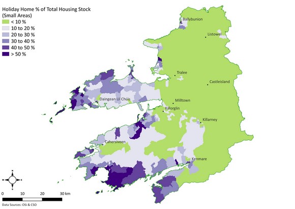Holiday homes as a percentage of total housing stock map